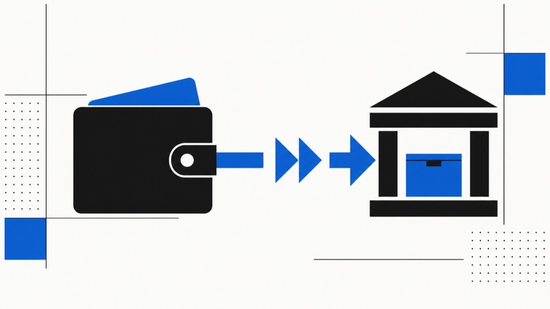 Schematische Auszahlungsstrecke von Konto über Prüfung bis zur Zahlungsmethode